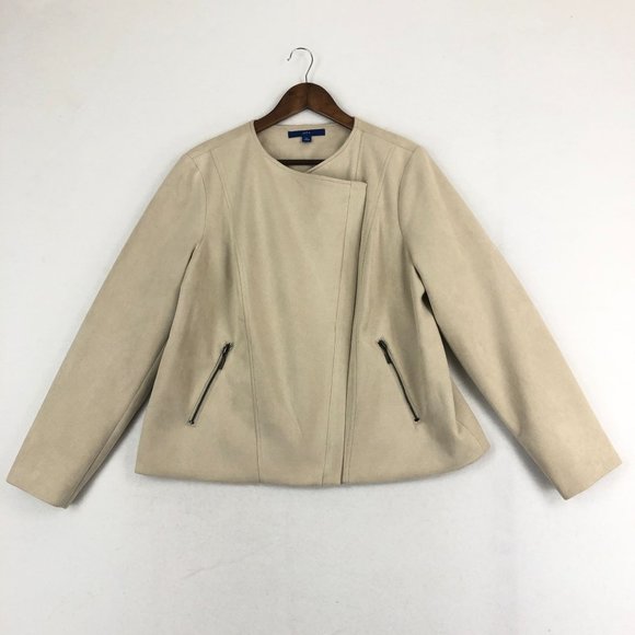 Apt. 9 Women's Size X-Large Beige Faux Suede Long Sleeve Asymmetrical Zip Jacket - Picture 1 of 11